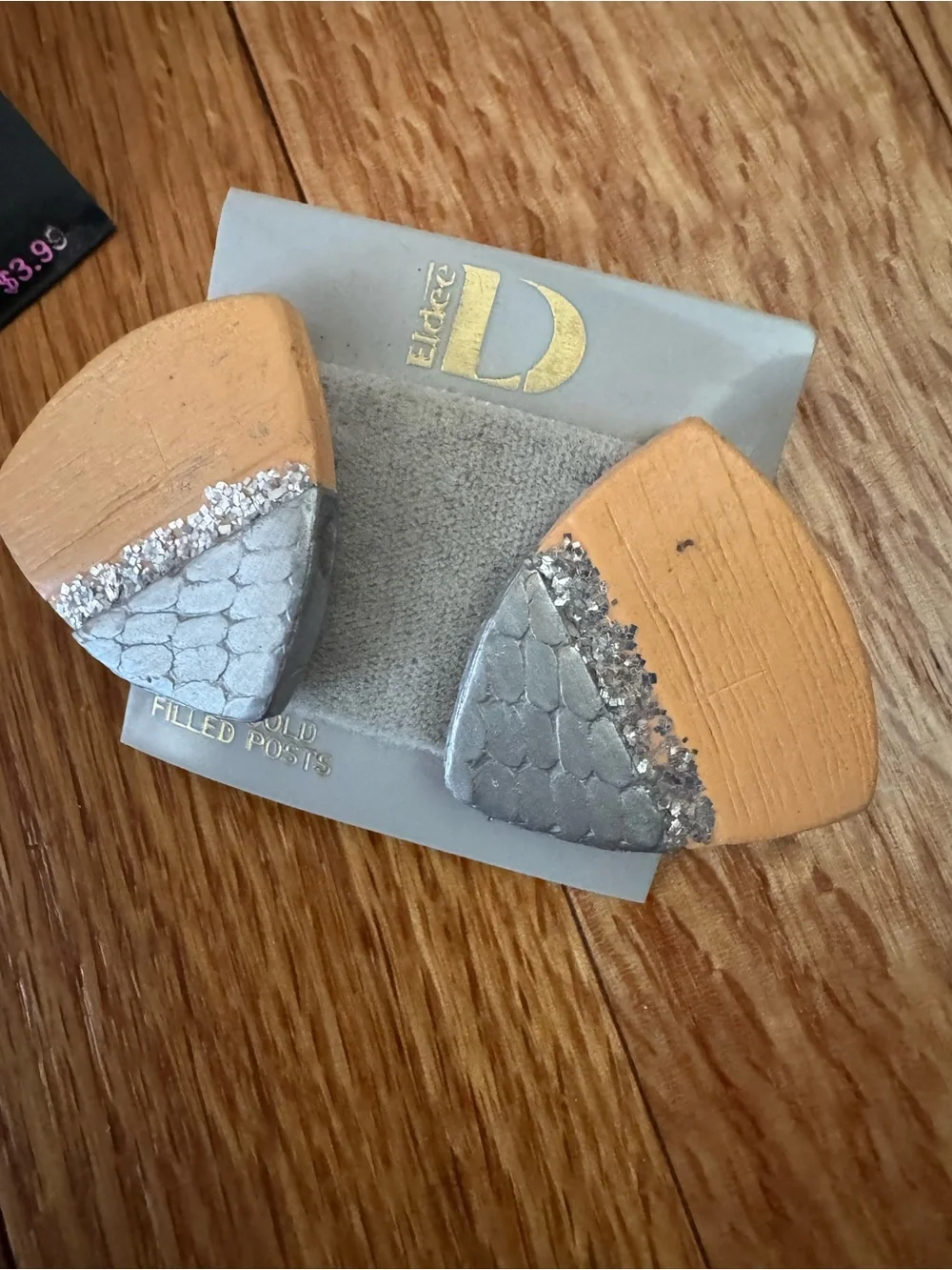 Gold Heart Earrings + Two-Tone Wood & Silver Stone Pierced Earrings